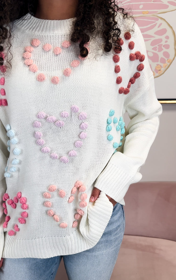 Ava 3D Heart Sweater-Ivory