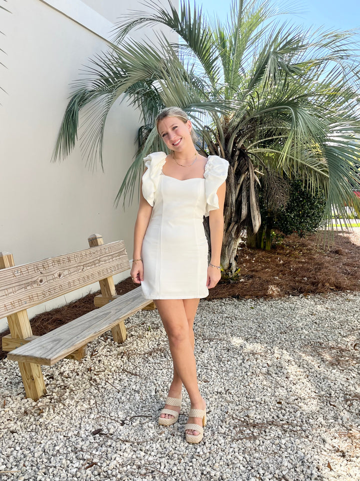 Brittney Romantic Mini Dress-Off White