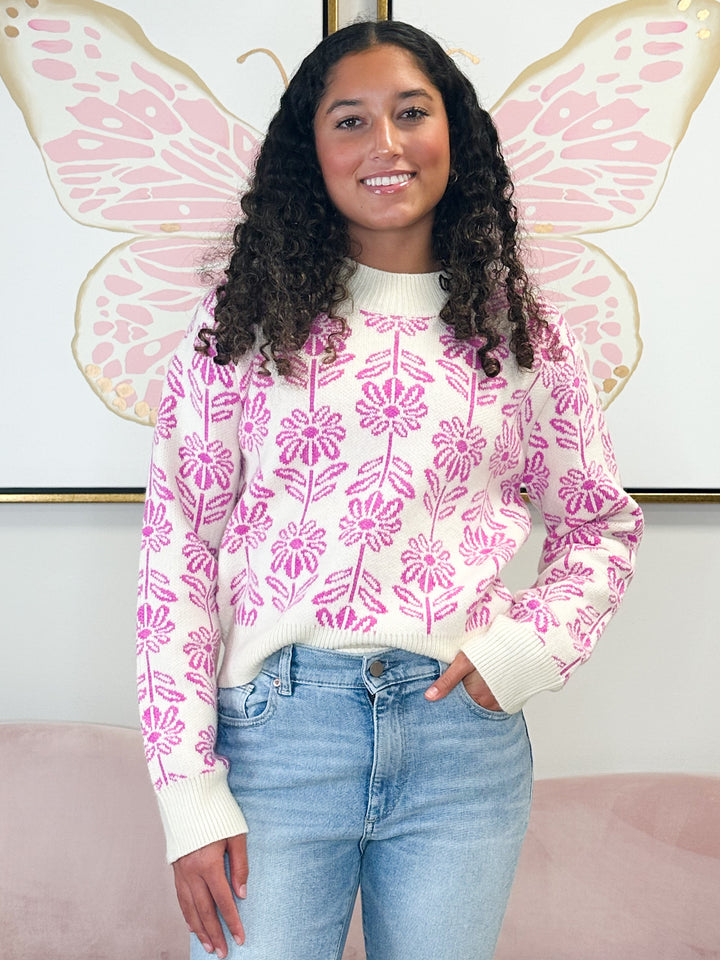 Callie Floral Sweater-Electric Orchid