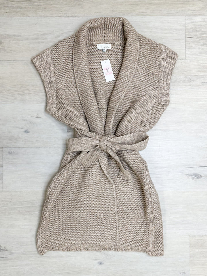 Clara Belted Sweater Cardigan-Taupe