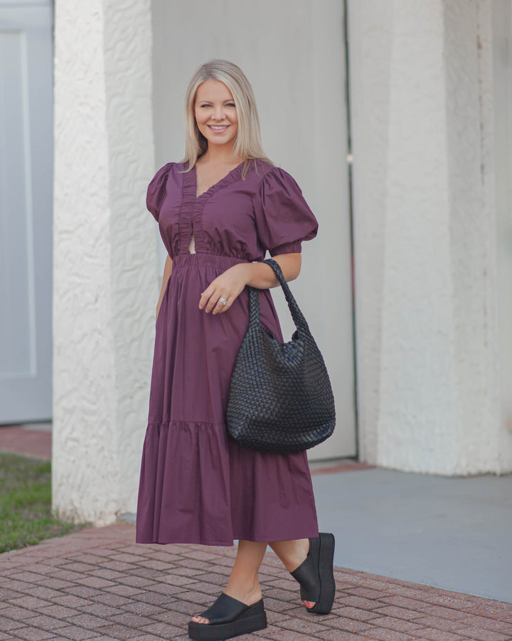 Destiny Cut Out Midi Dress-Eggplant