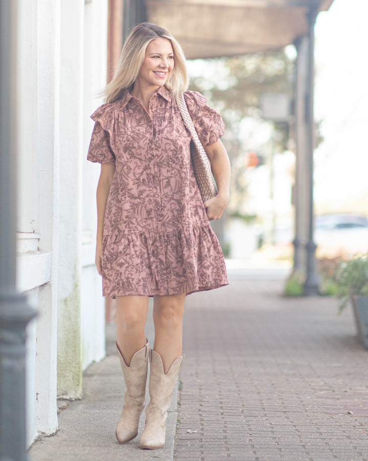 Elizabeth Printed Mini Dress-Clay