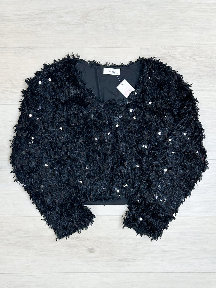 Joelle Faux Fur & Sequin Jacket-Black