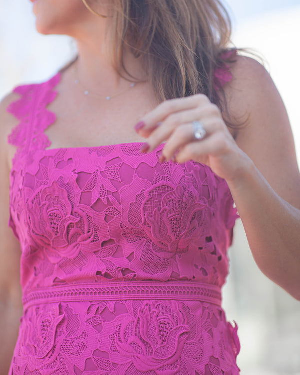 Karia Lace Midi Dress-Pink