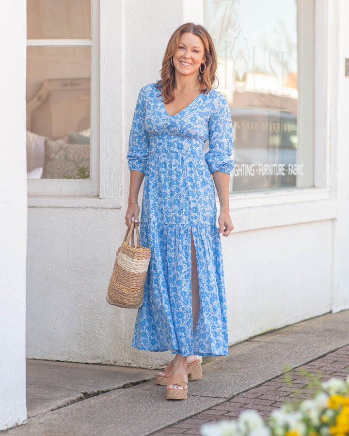 Leia Long Sleeve Maxi Dress-Blue Floral