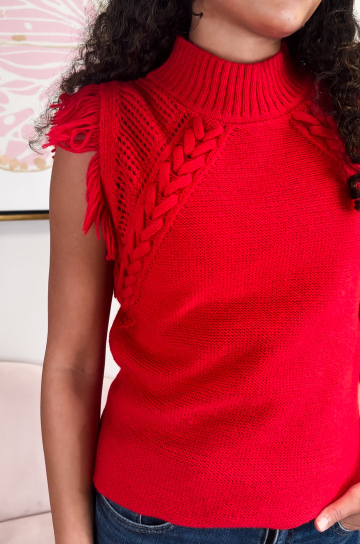 Madeline Cable Knit Top-Red