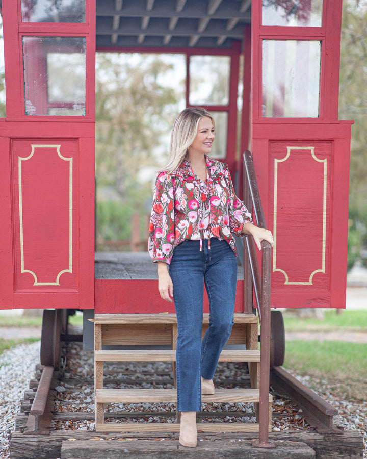 Megan Floral Top-Ruby