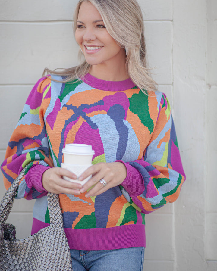 Mikayla Abstract Sweater-Magenta