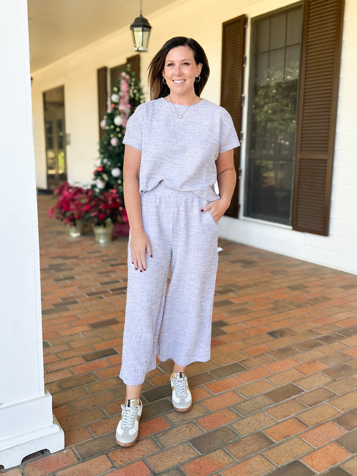 Millie Boucle Wide Crop Pants-Lavender