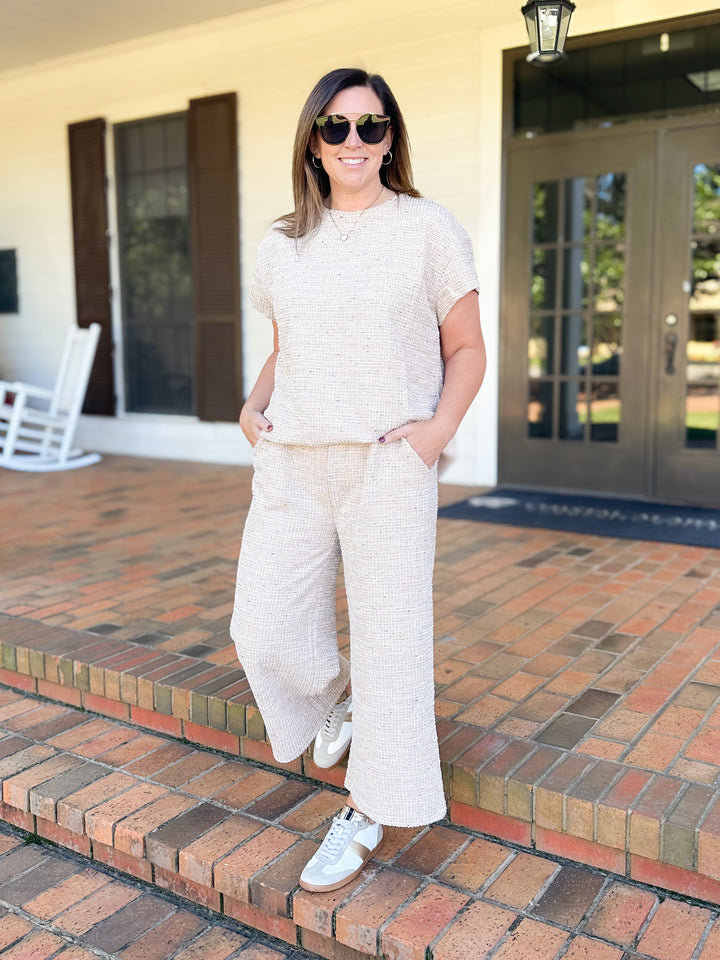 Millie Boucle Wide Crop Pants-Tan