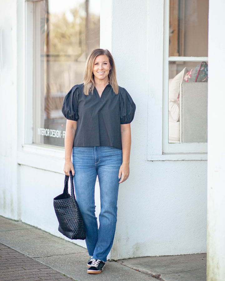 Molly Puff Sleeve Top-Black