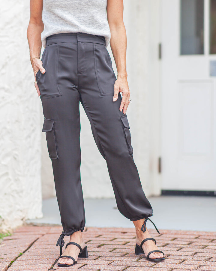 Sammy Satin Cargo Pants-Black