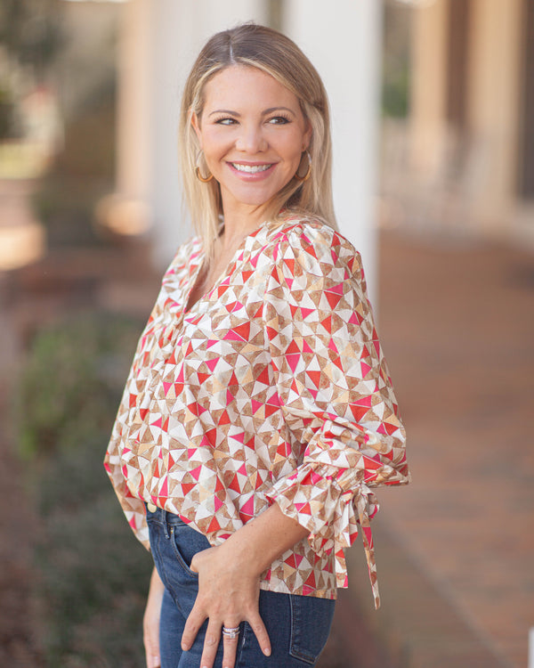 Susannah Printed Top-Taupe