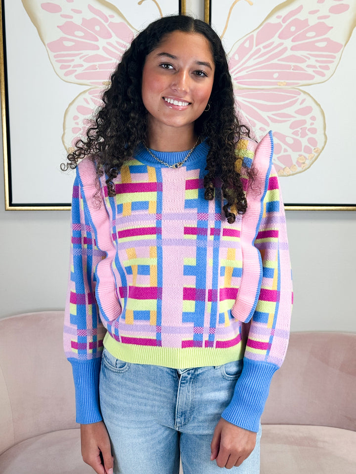 Sweetheart Sweater-Rainbow Plaid