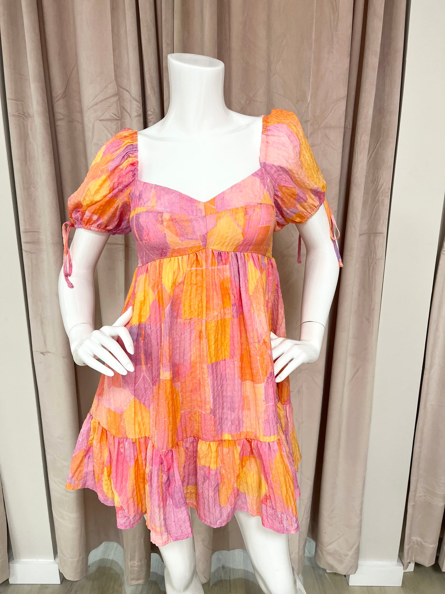 Beth Mini Dress-Pink Abstract